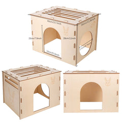Woiworco wooden rabbit hideout side entry demonstrates easy access for curious pets.