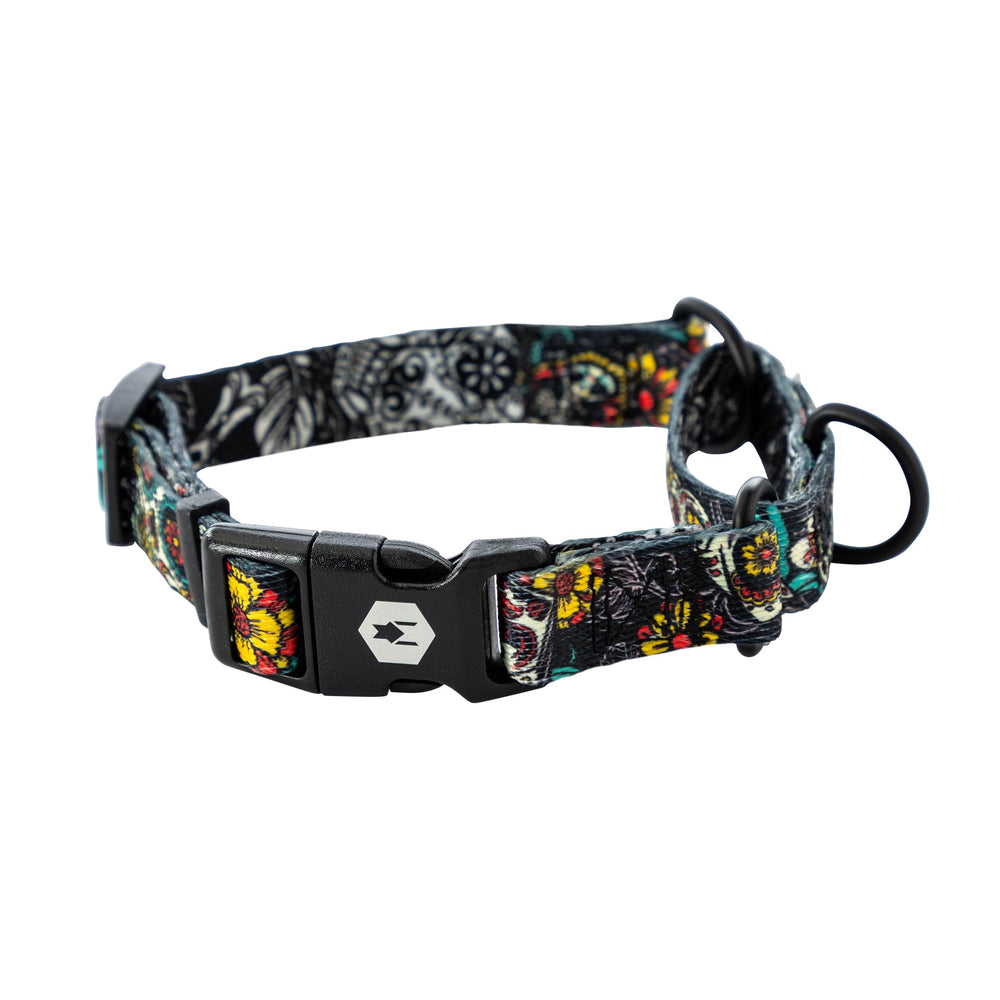 Wolfgang Heavy Duty Martingale Collar LosMuertos Print extralarge durable webbing for daily walks.