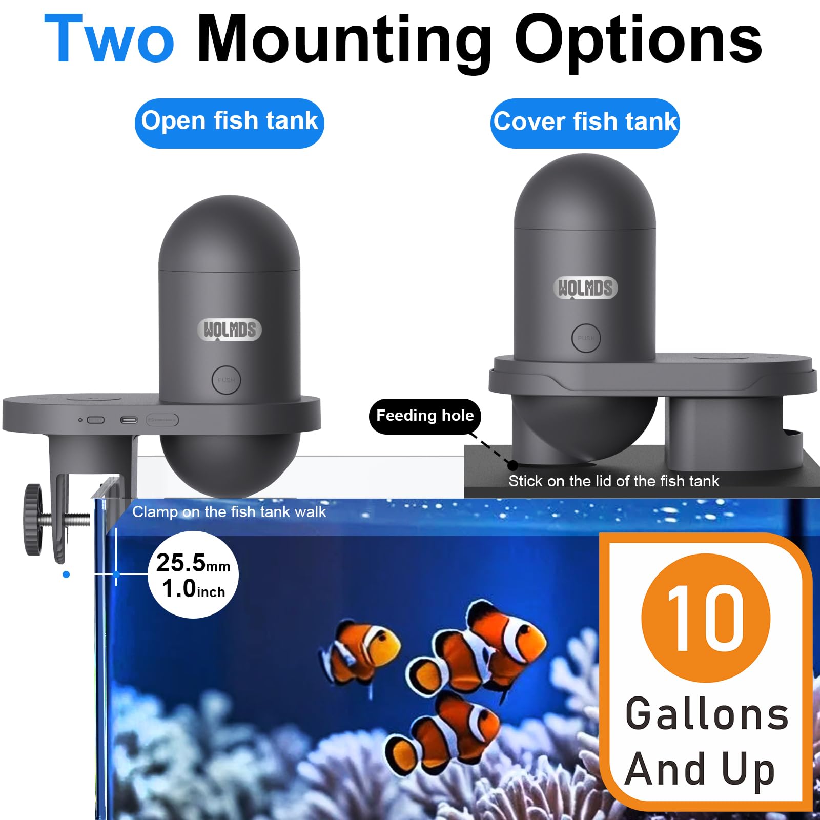 Wolmds camera monitoring shows live tank view with media sharing capability.