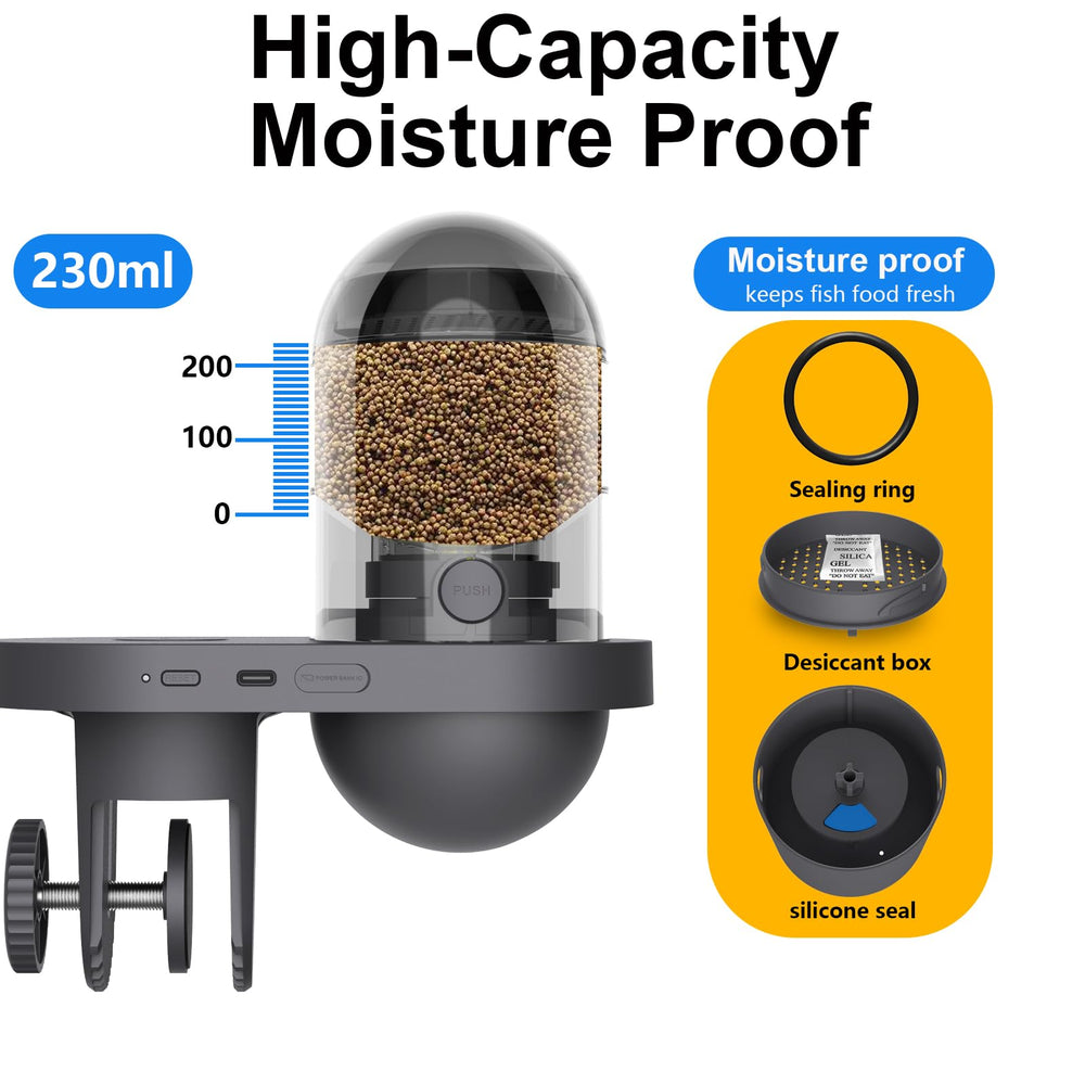 Wolmds moisture-proof design close-up with 230ml capacity and dry storage.