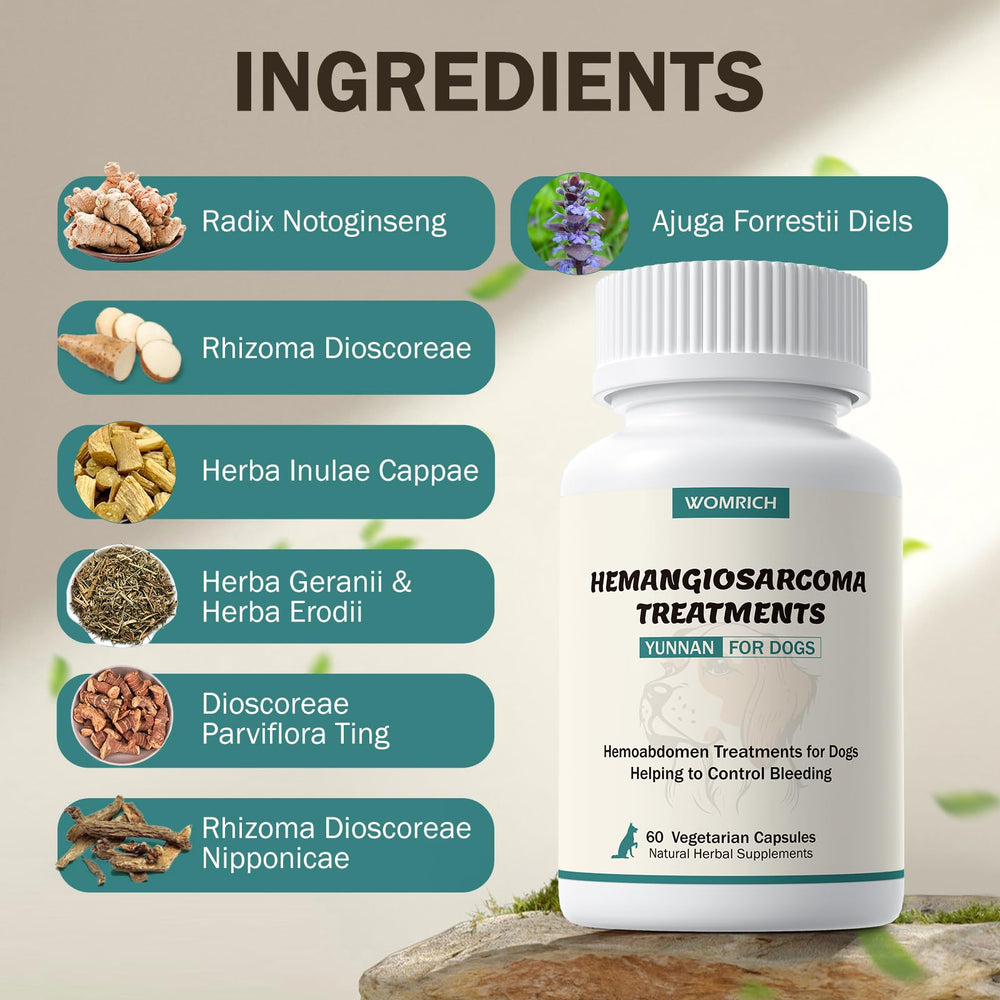 WOMRICH Blood Support for Dogs label close-up shows ingredients and usage