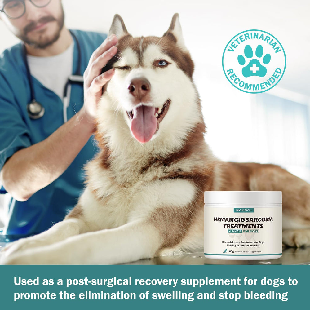 WOMRICH picky-eater friendly powder for dogs shown ready to mix into meals.