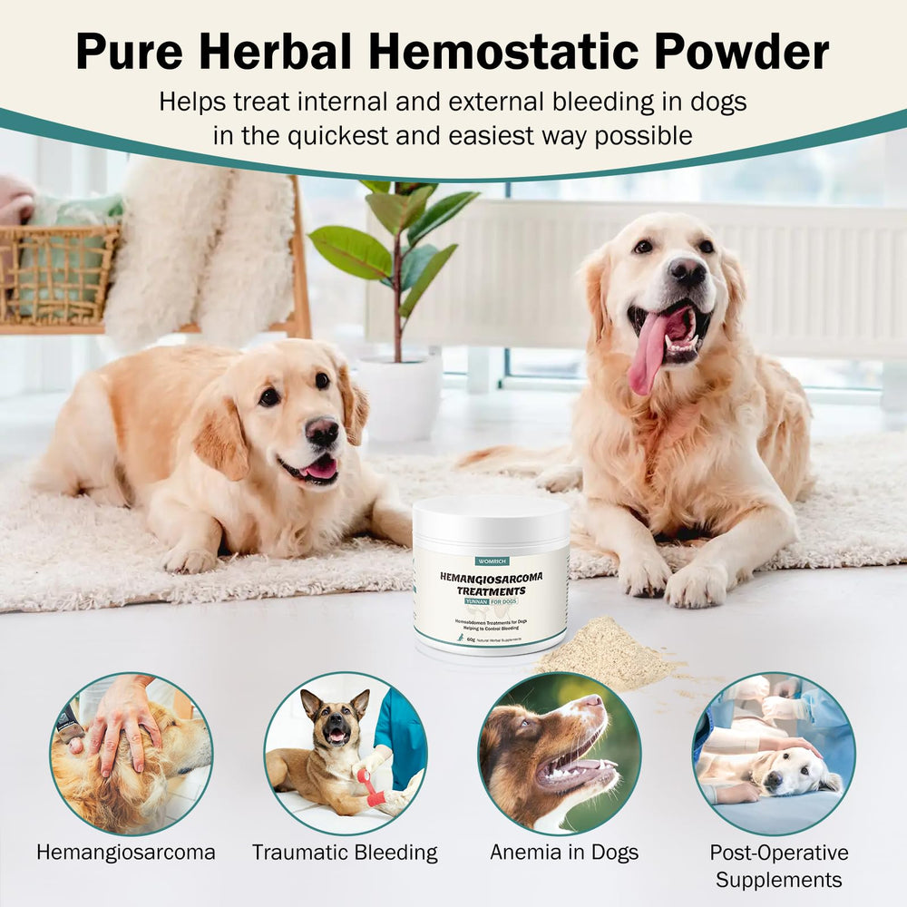 WOMRICH post-surgery recovery powder for dogs ready to be dispensed and mixed.