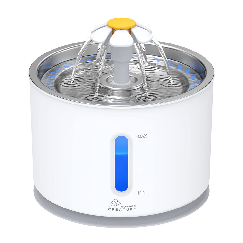 Wonder Creature cat water fountain stainless lid closeup shows durable, easy-clean design.