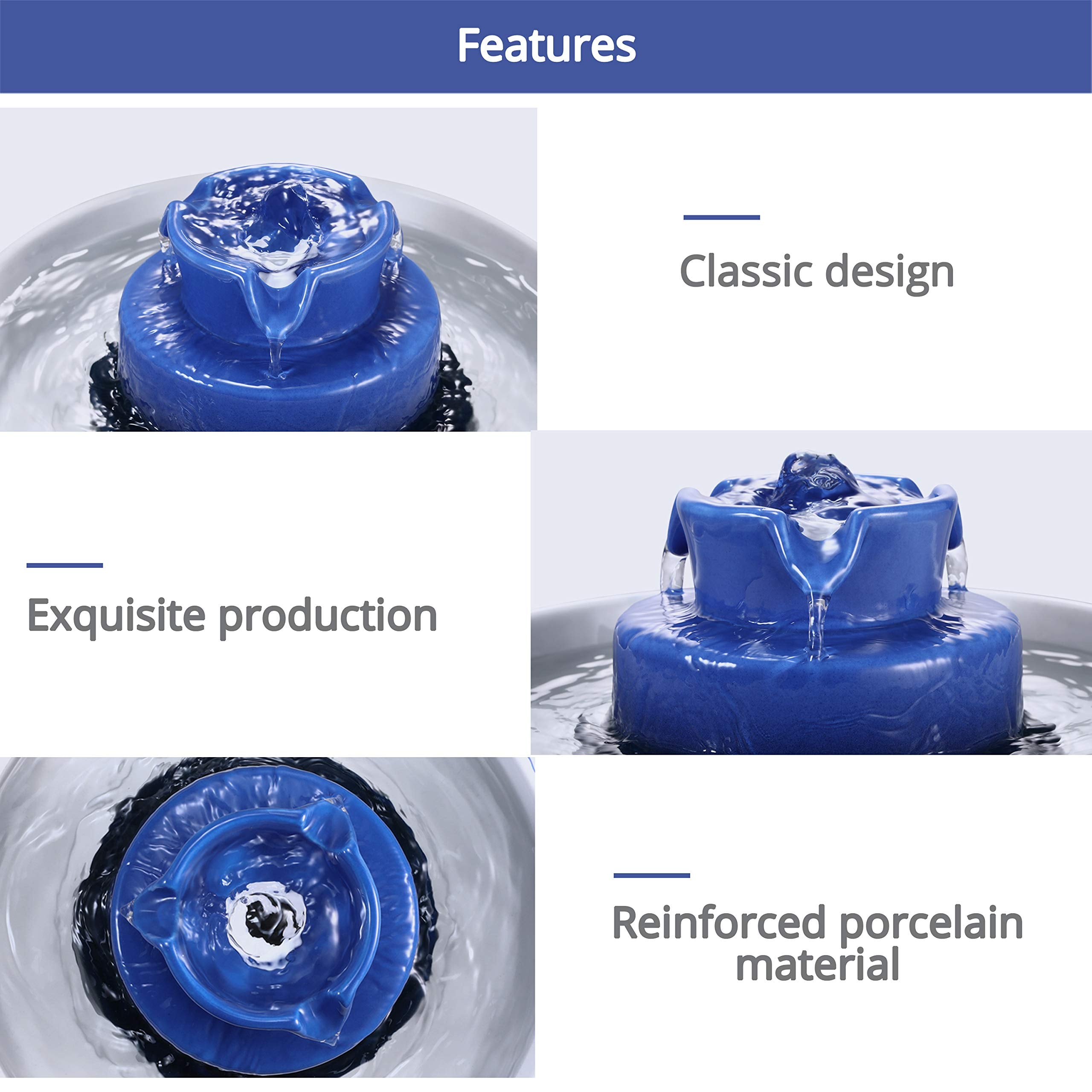 Wonder Creature ceramic cat water fountain 360 streams demonstrates engaging flow for multi-pet households.