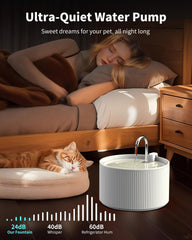Wonder Creature ceramic cat water fountain filtration system reduces debris and odors.