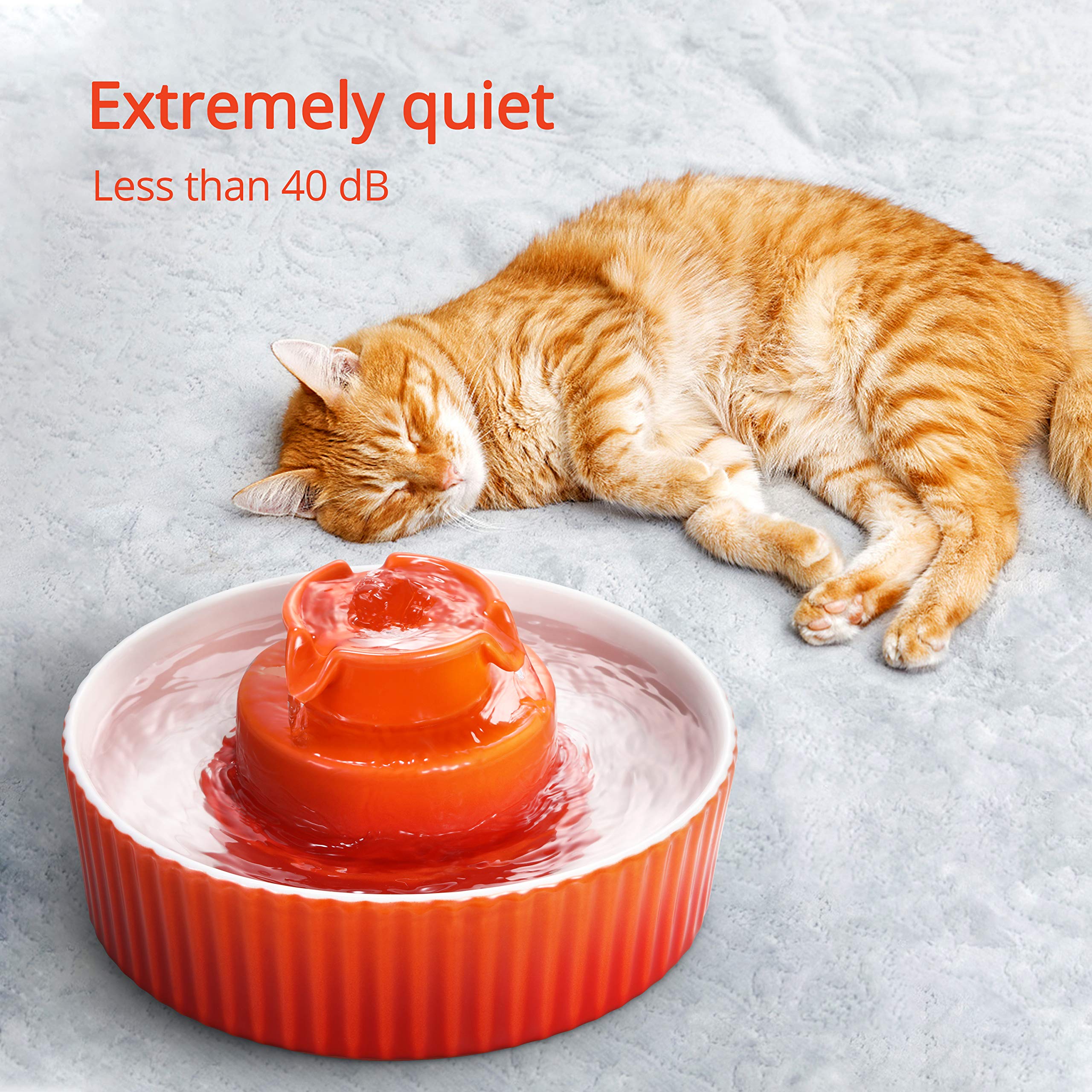 Wonder Creature ceramic cat fountain orange 360 degree streams for all angles of drinking