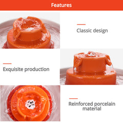 Wonder Creature ceramic cat fountain orange closeup highlights glossy porcelain finish