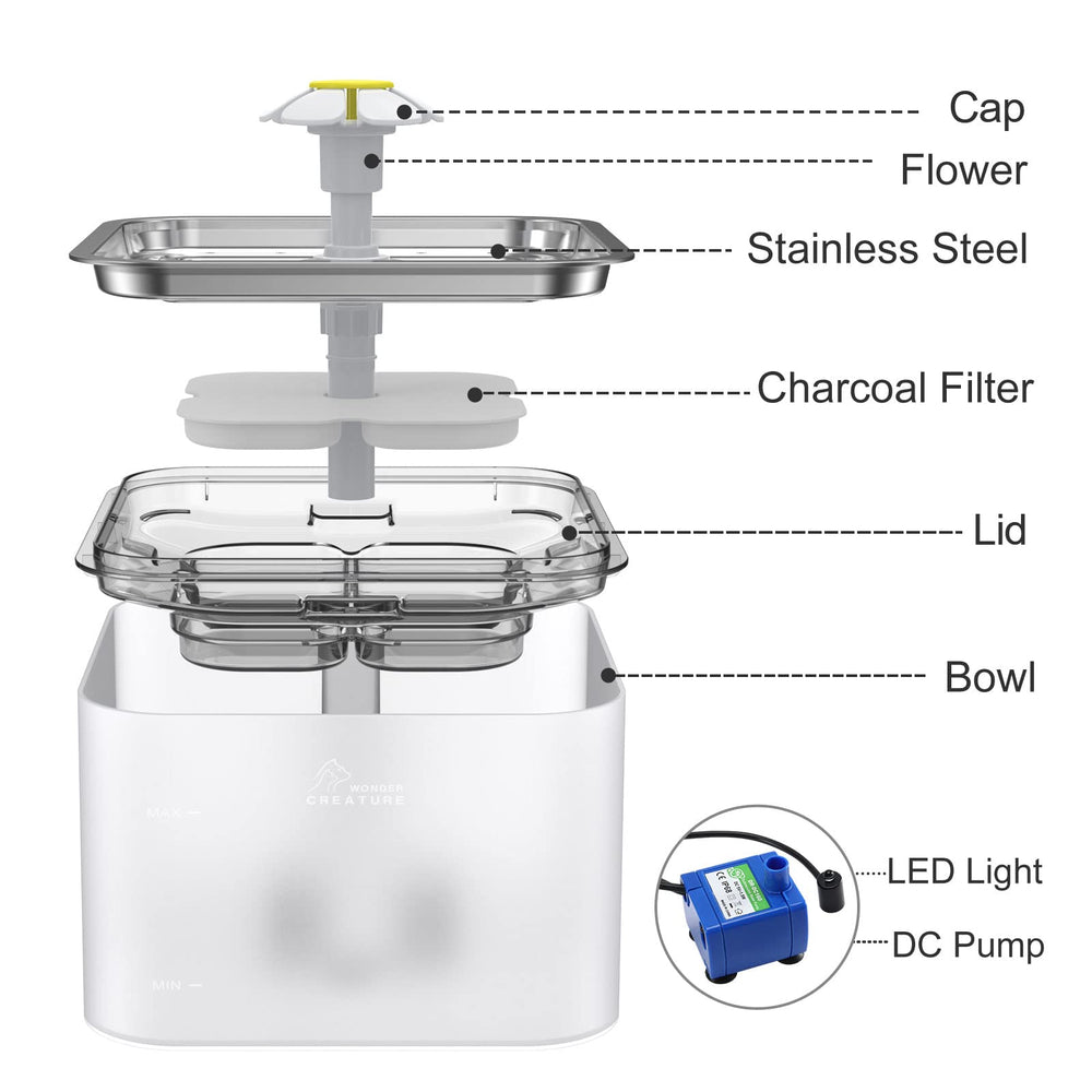 Wonder Creature Crystal Cat Water Fountain 101oz capacity for multi-pet homes.