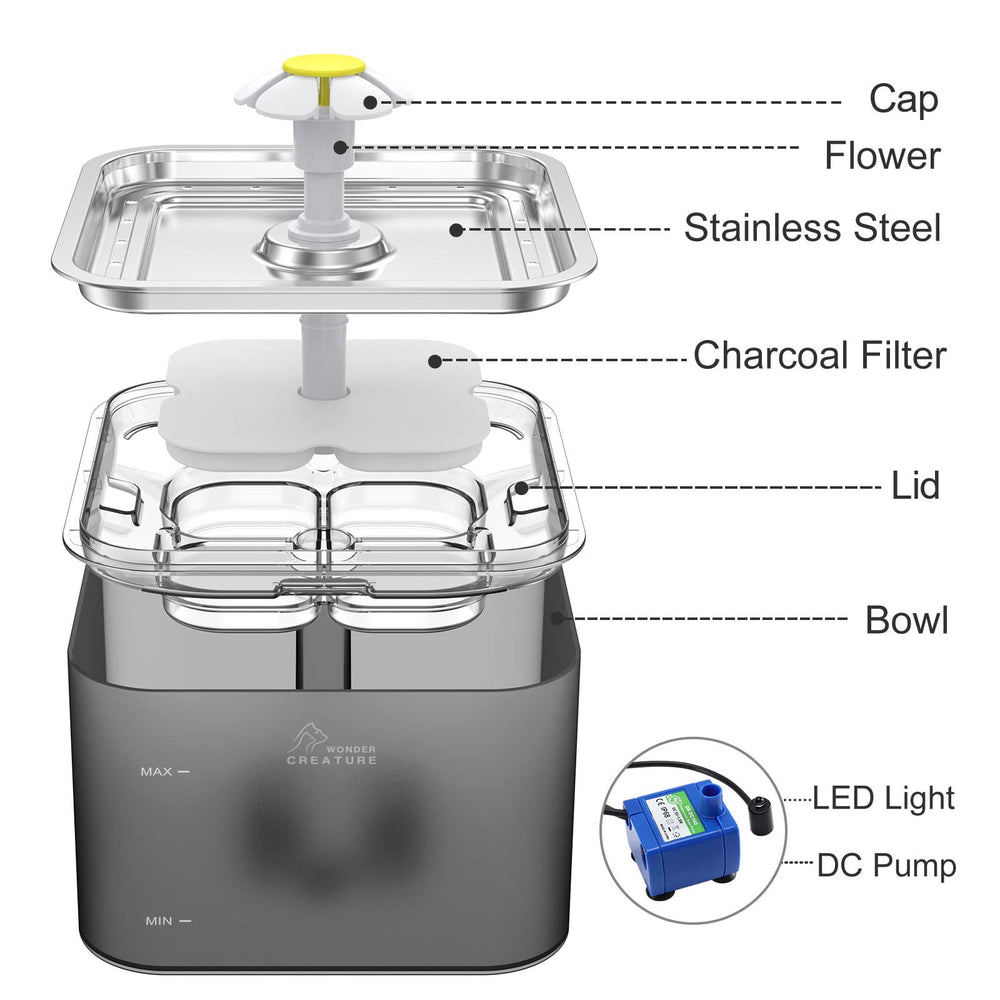 Wonder Creature Crystal Cat Water Fountain 101oz capacity suits multi-pet homes.