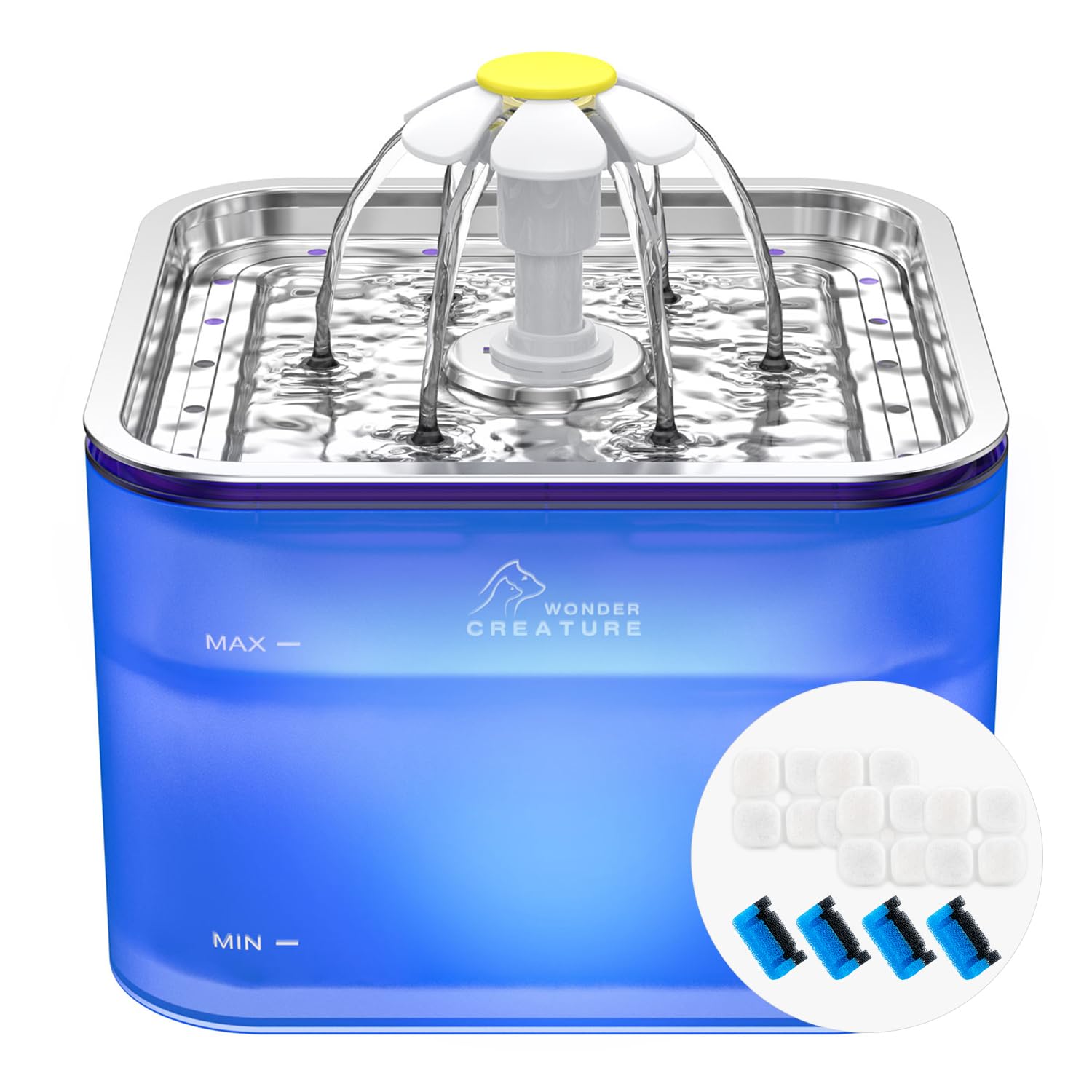 Wonder Creature Crystal Cat Water Fountain lid—durable stainless steel for hygienic maintenance.