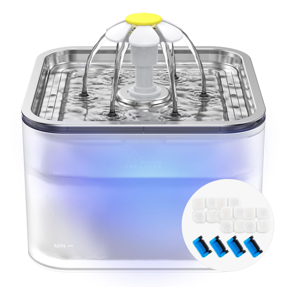 Wonder Creature Crystal Cat Water Fountain with stainless lid, durable and hygienic.
