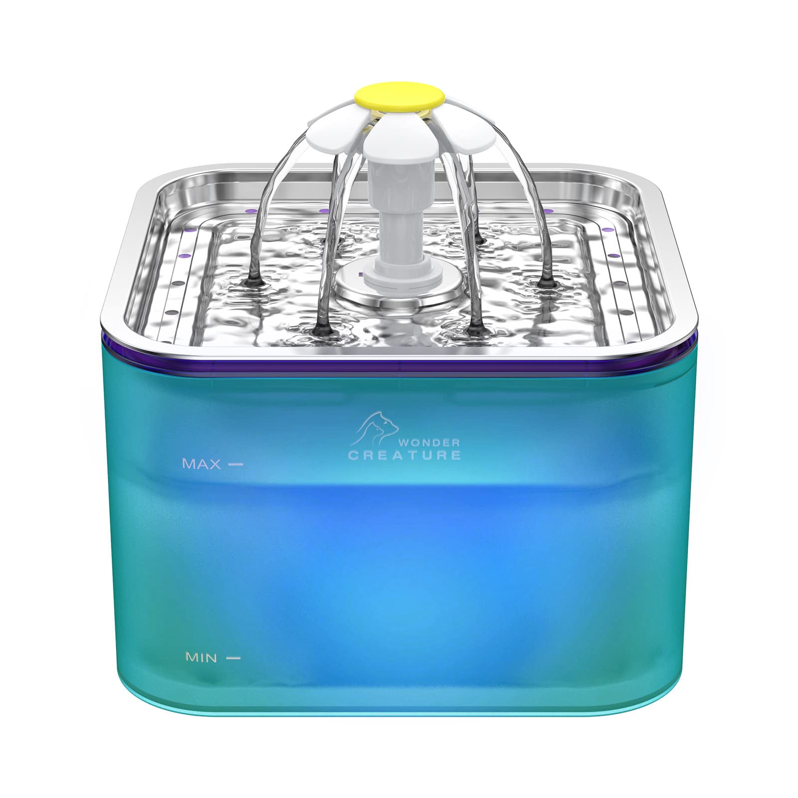Wonder Creature Crystal Cat Water Fountain with stainless steel lid for durable easy cleaning