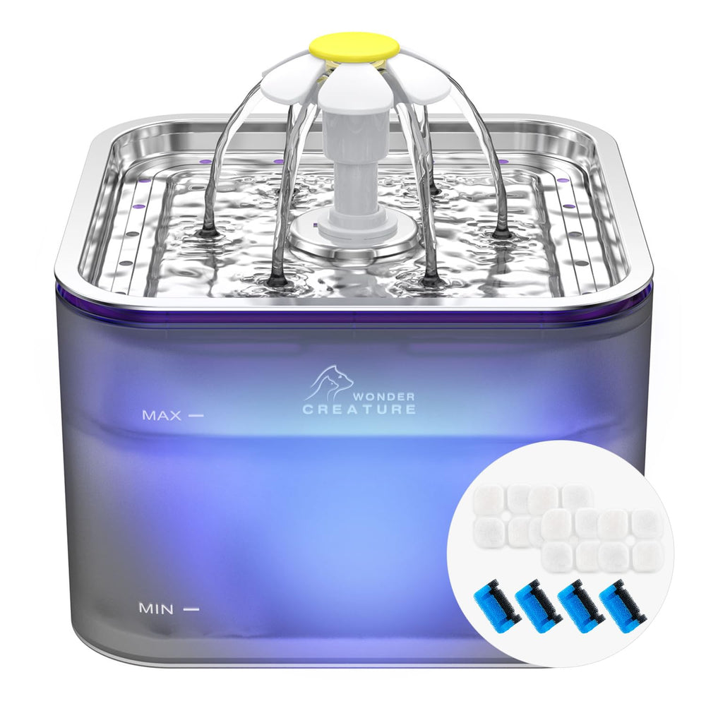 Wonder Creature Crystal Cat Water Fountain stainless steel lid for durable, easy cleaning.