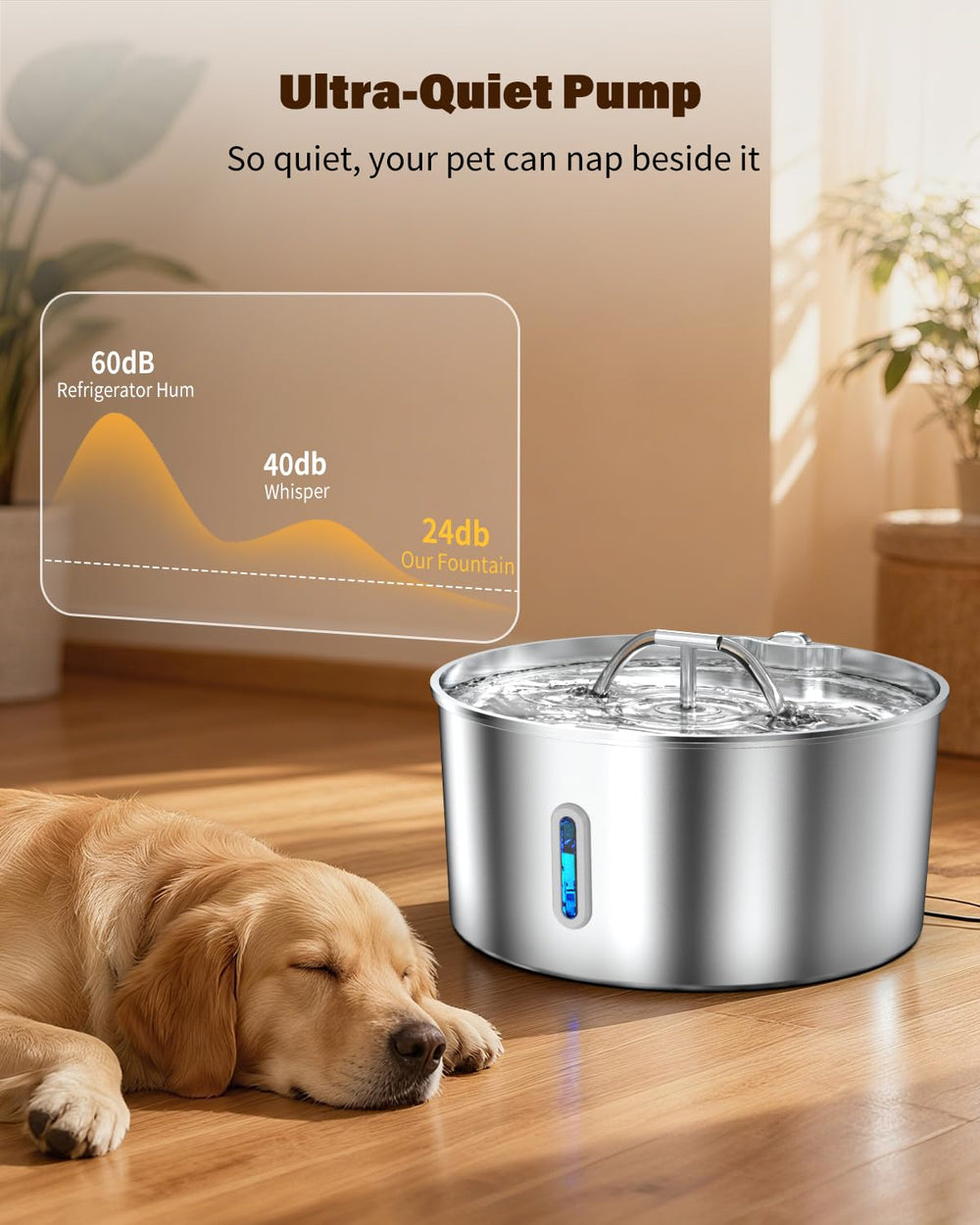 Wonder Creature ultra-quiet pump keeps home peaceful while pets drink.