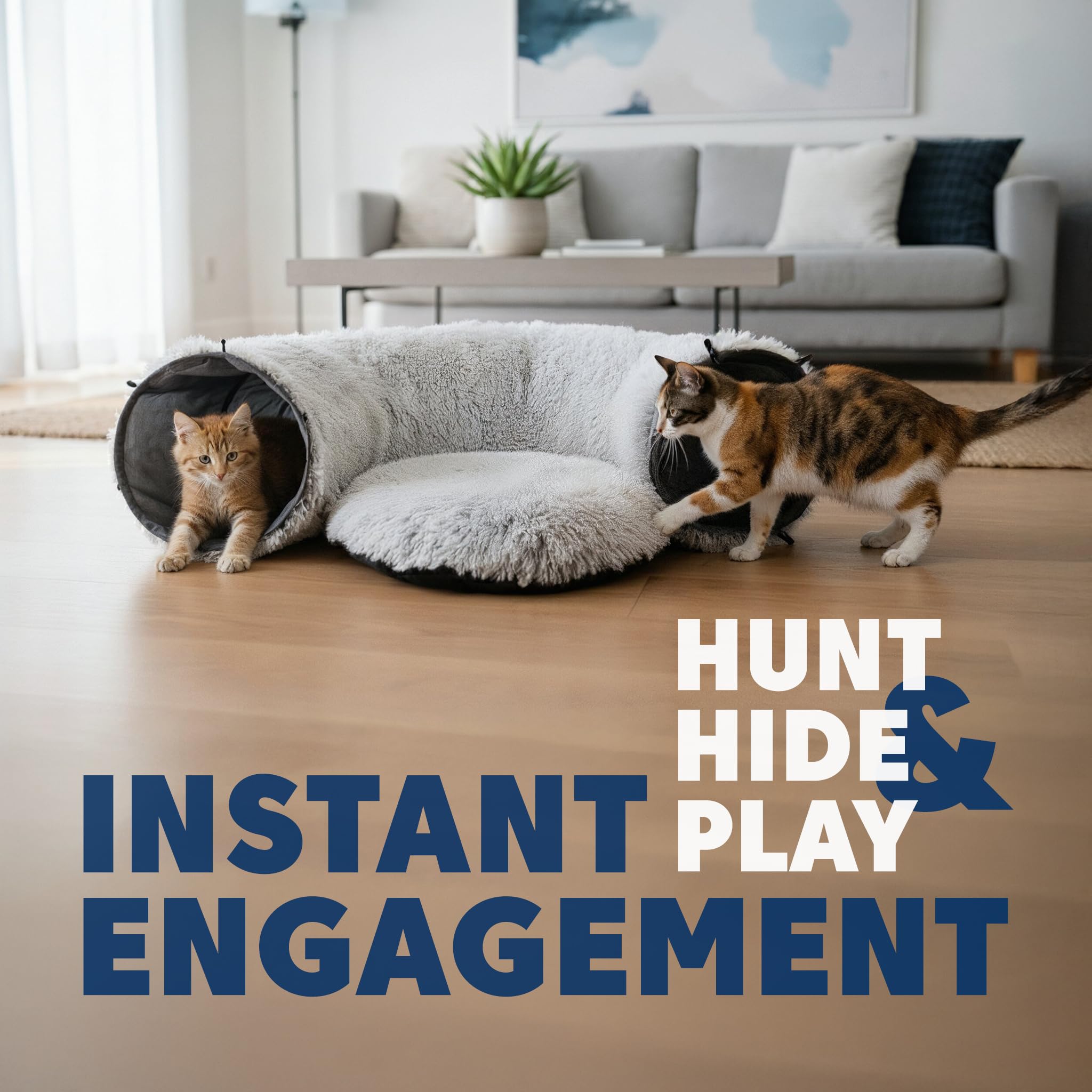 Wonder Family Cat Donut Tunnel Bed folds flat for easy storage and travel.