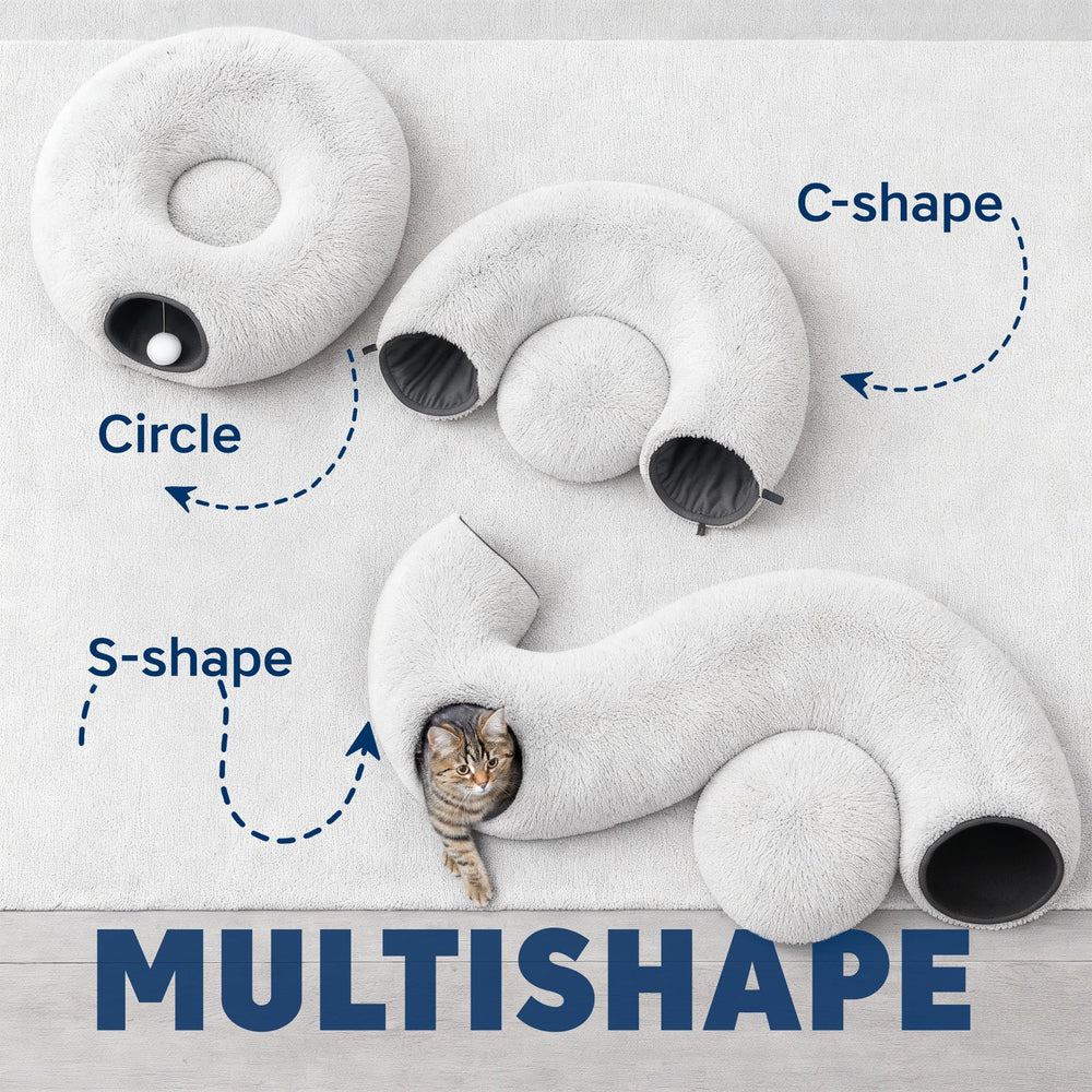 Wonder Family Cat Donut Tunnel Bed demonstrates shape-shift circles for varied play.