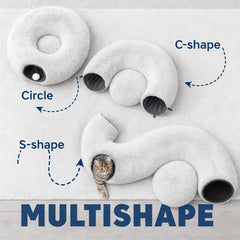 Wonder Family Cat Donut Tunnel Bed demonstrates shape-shift circles for varied play.