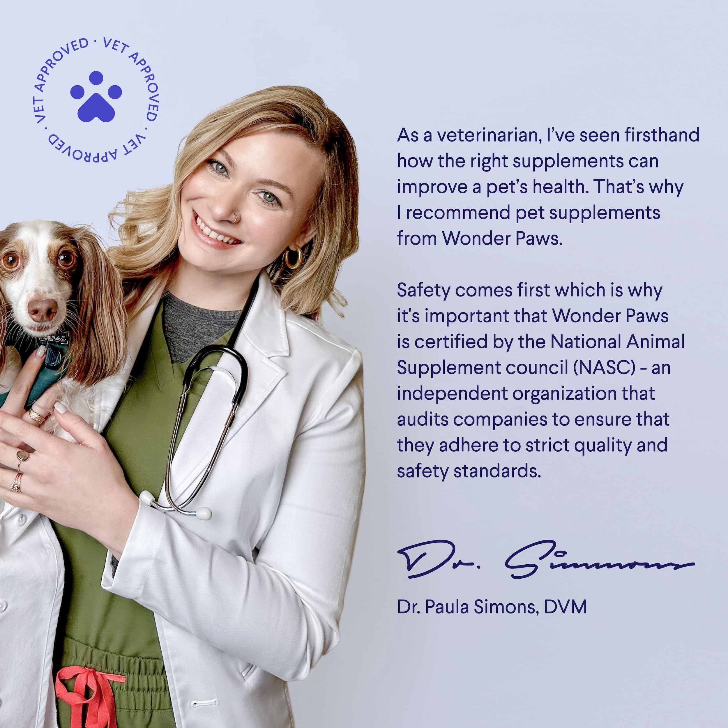 Wonder Paws Cardio Chews ingredient panel highlights Carniking and CoQ10 benefits.