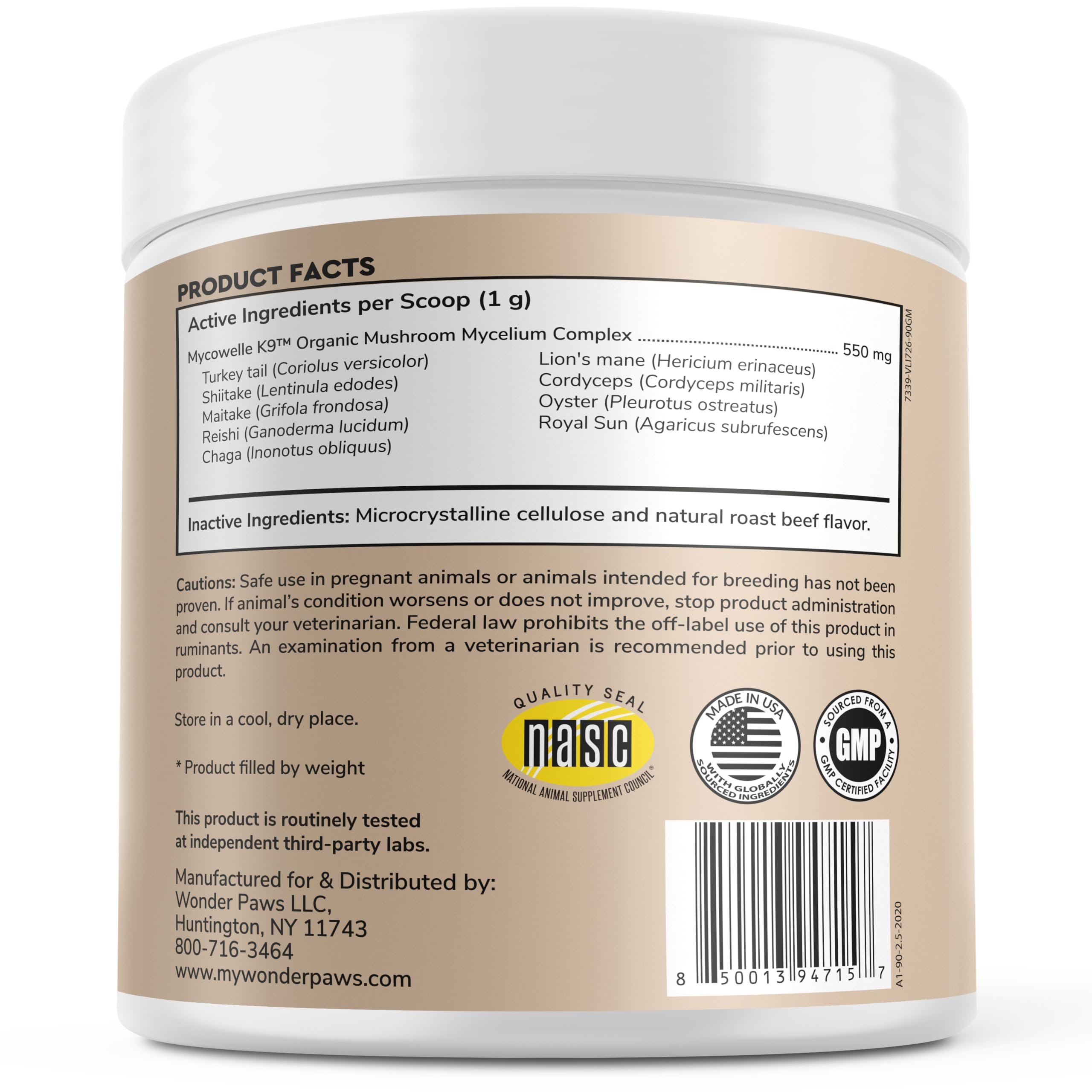Wonder Paws organic mushroom mix package showing nine mushrooms