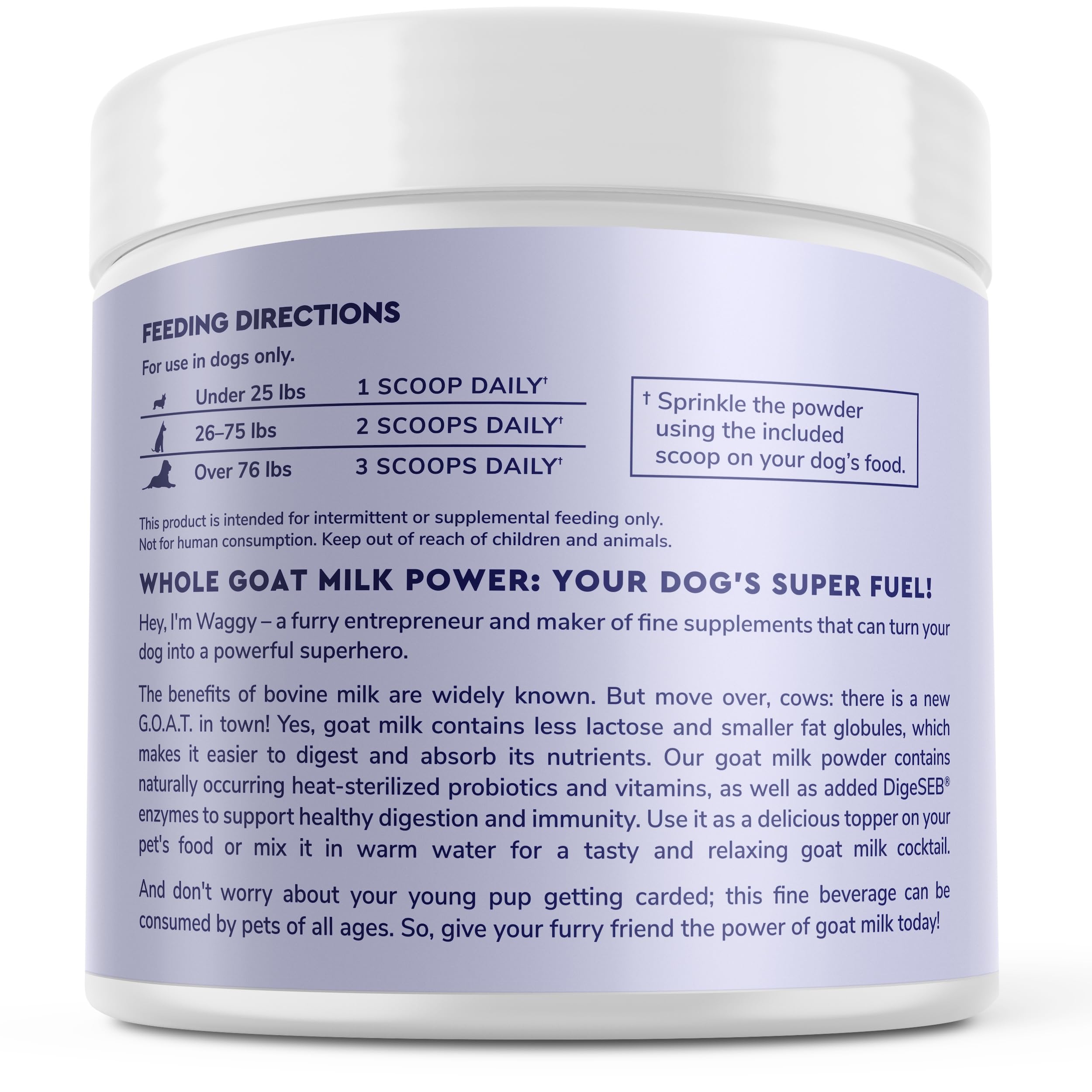 Wonder Paws premium goat milk powder for dogs shown in fresh packaging