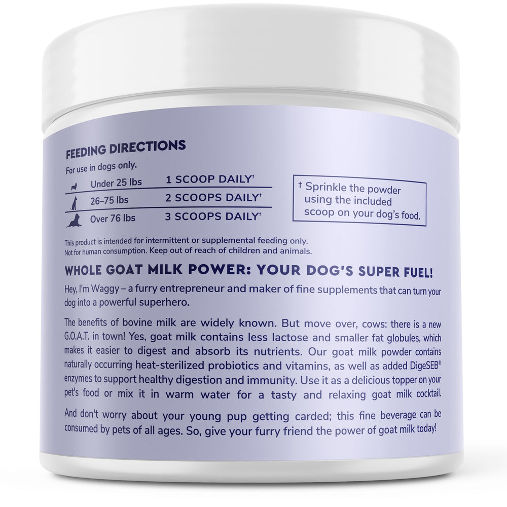 Wonder Paws premium goat milk powder for dogs shown in fresh packaging