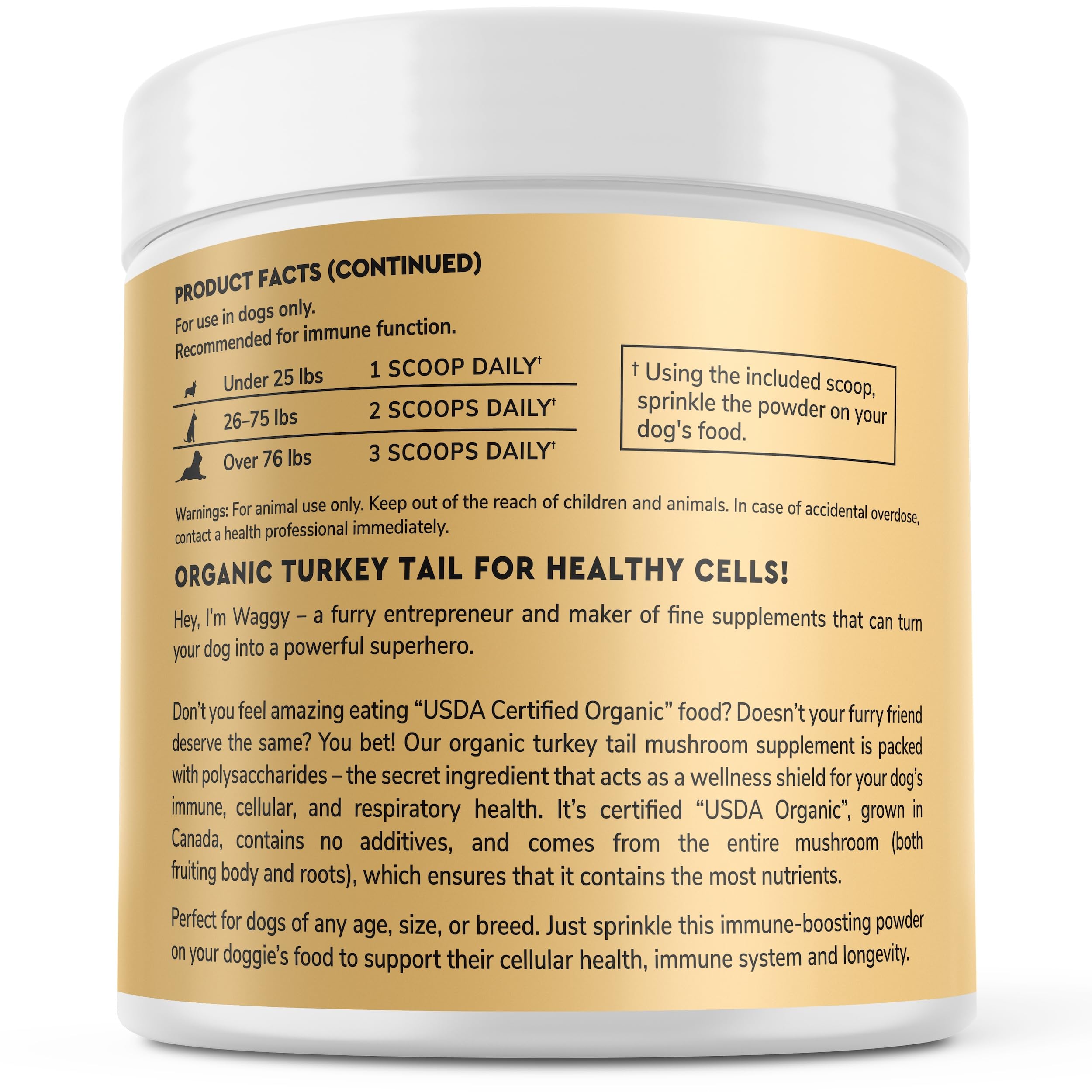 Wonder Paws ready-to-serve turkey tail powder added to a meal.