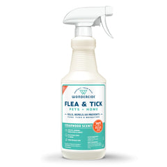 Wondercide flea tick spray bottle closeup showing pet-safe protection