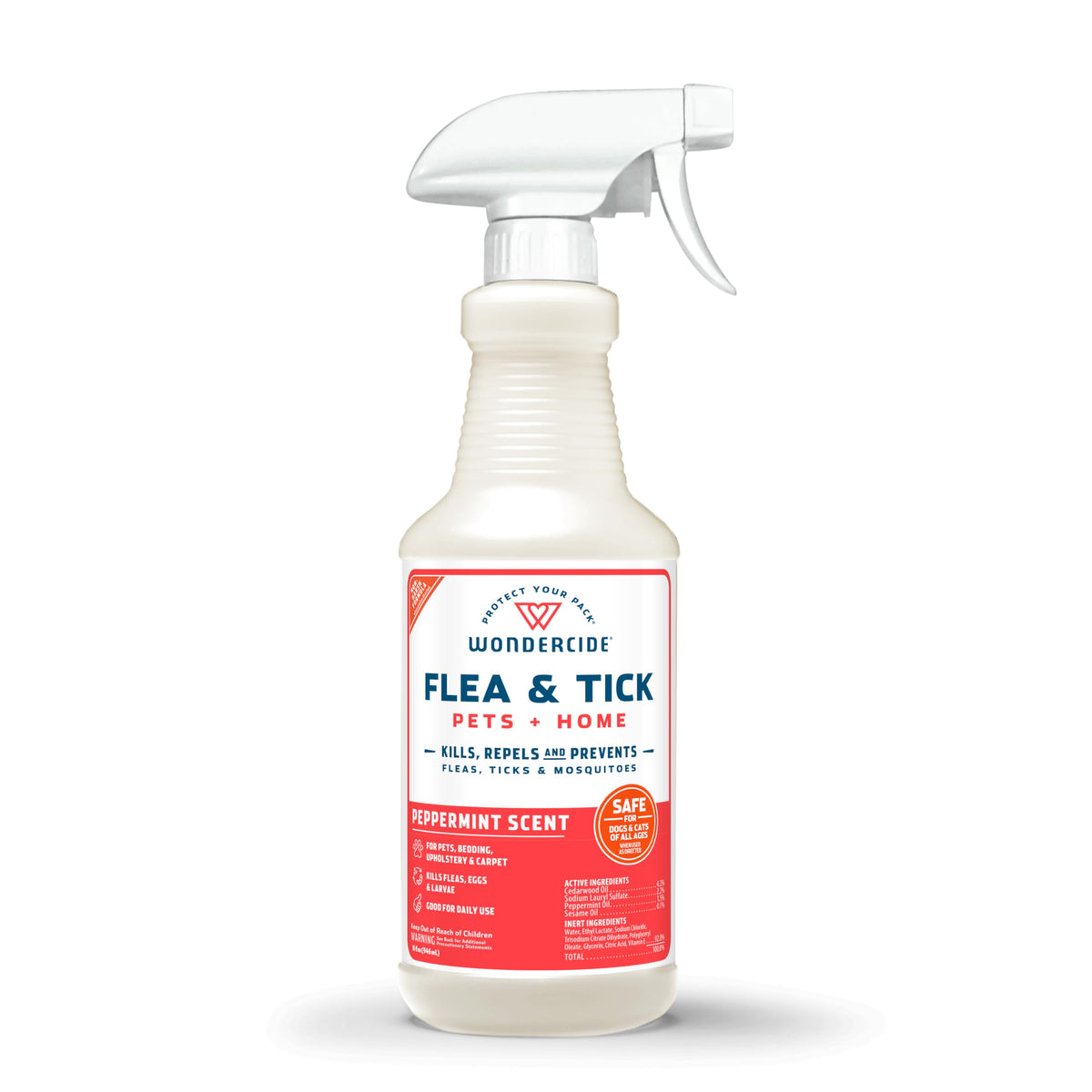 Wondercide peppermint spray bottle for pets supports natural flea and tick prevention.