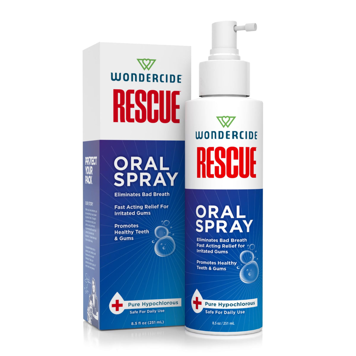 Wondercide Rescue oral spray with extended nozzle delivering precise mist for easy pet dental care.