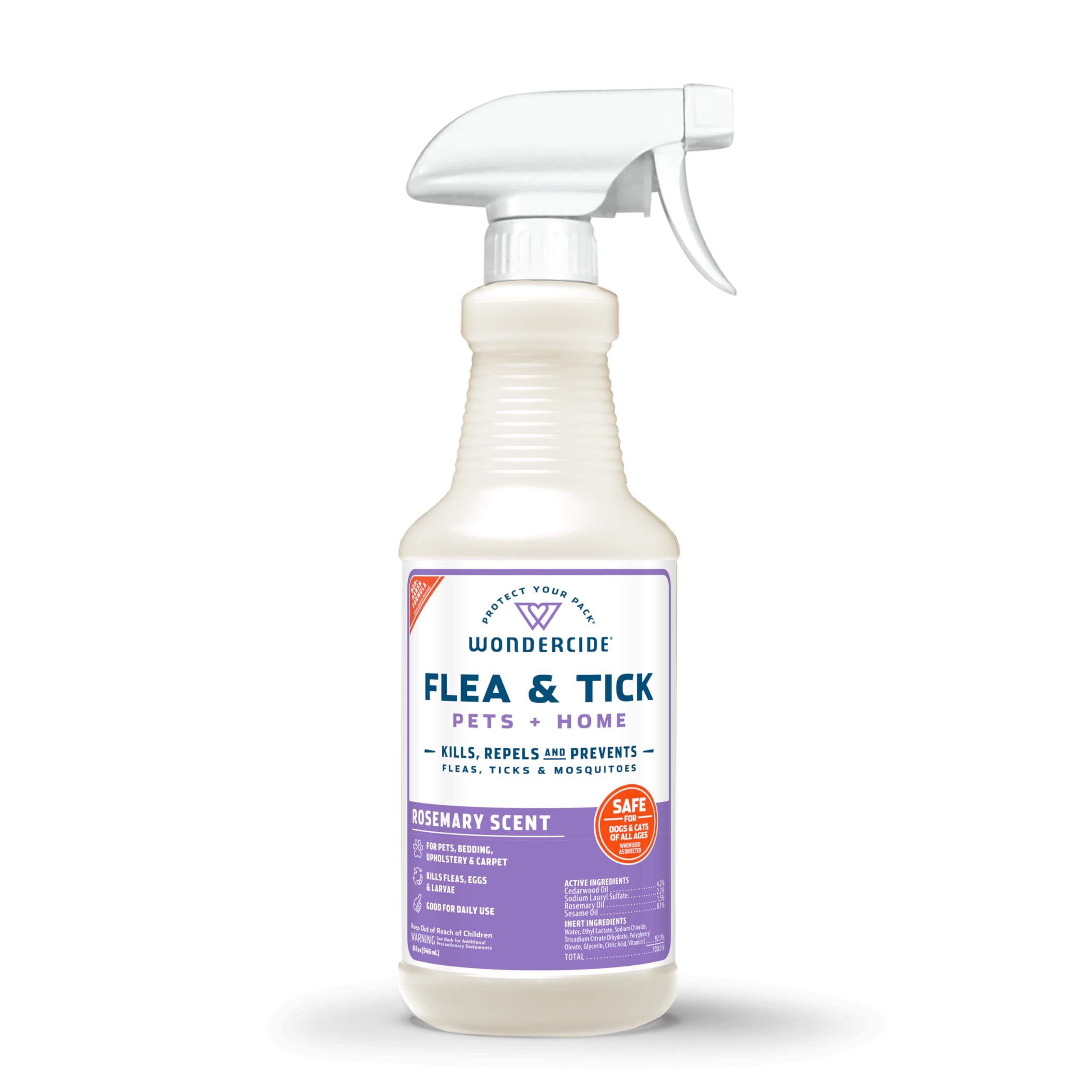 Wondercide rosemary spray bottle prepared for pet-safe pest control.