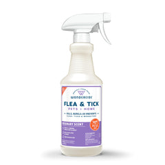 Wondercide rosemary spray bottle prepared for pet-safe pest control.