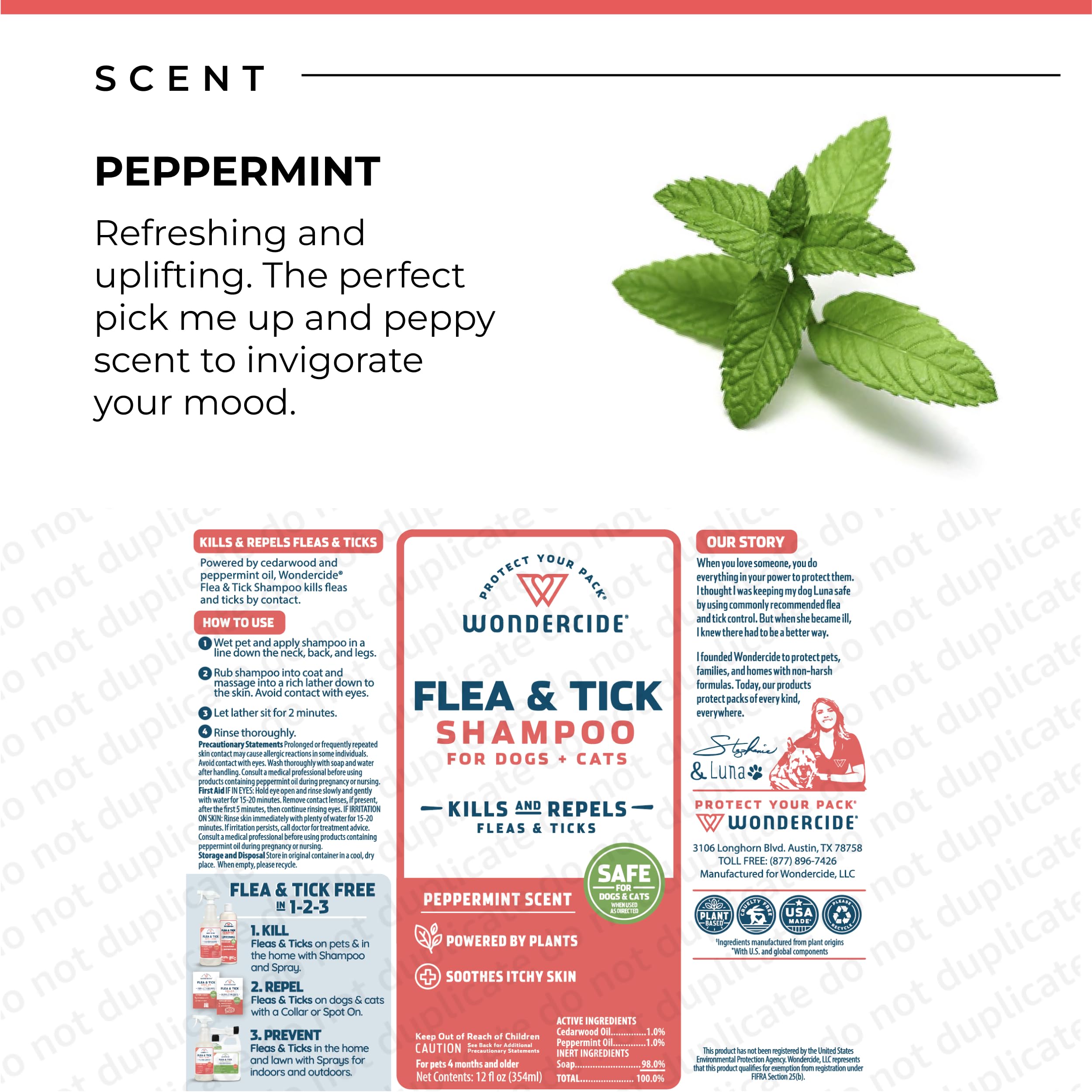 Wondercide flea-tick shampoo peppermint scent evokes fresh aromatherapy during baths.
