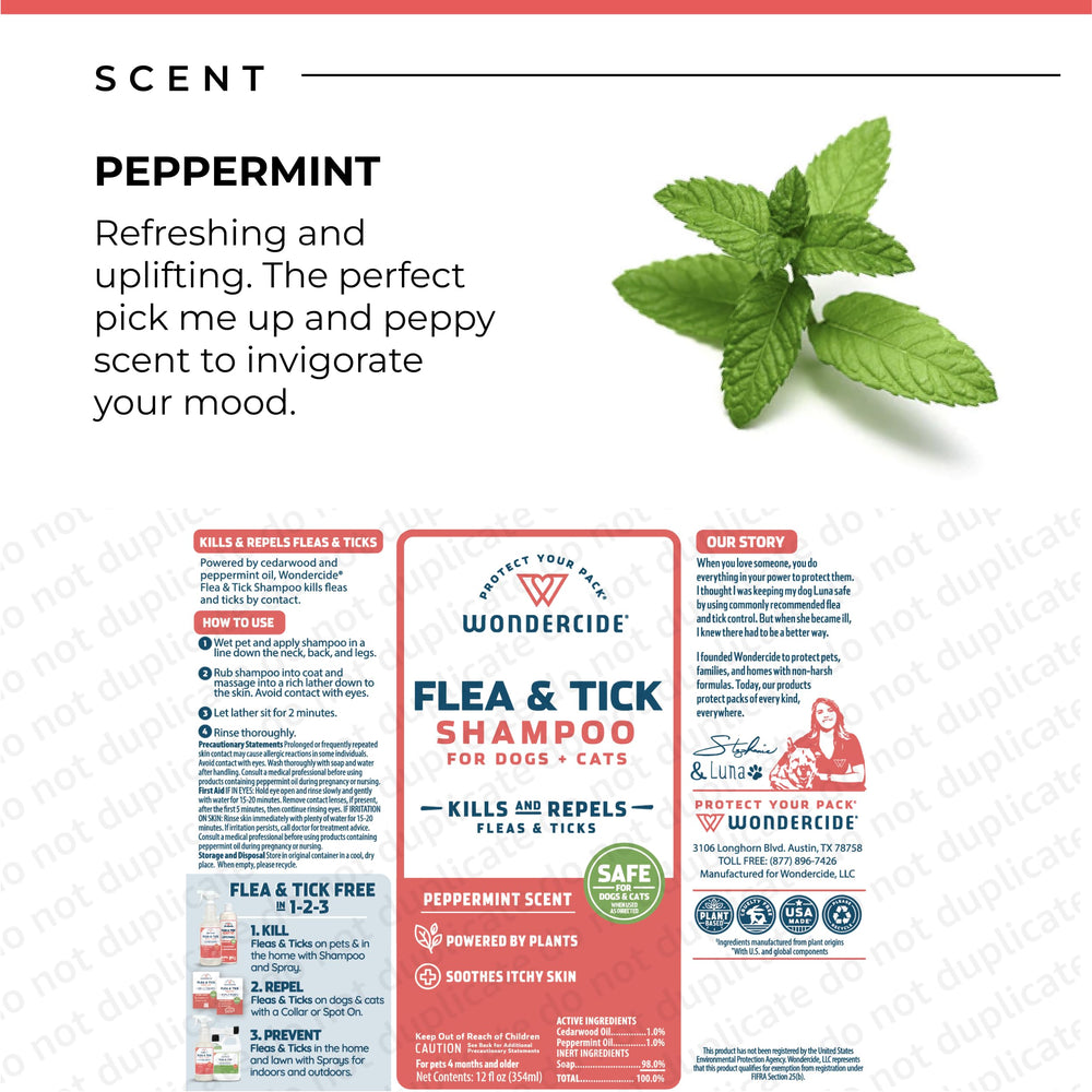 Wondercide flea-tick shampoo peppermint scent evokes fresh aromatherapy during baths.
