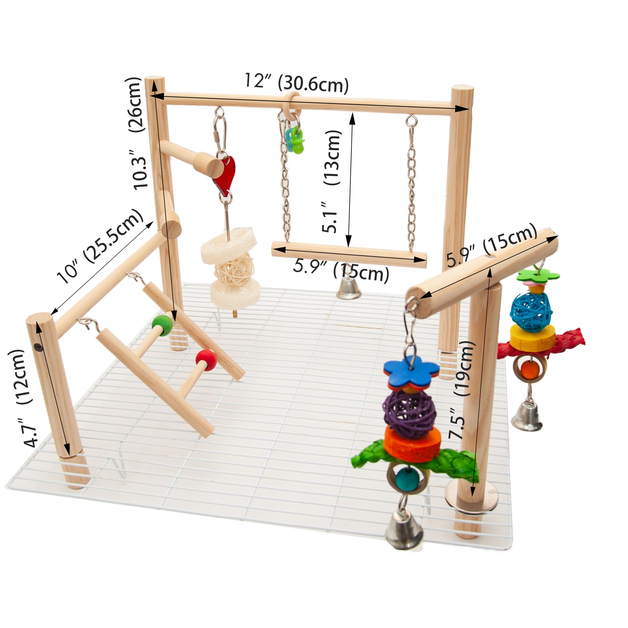 Wondwo interchangeable toy gym on perch for customizable enrichment