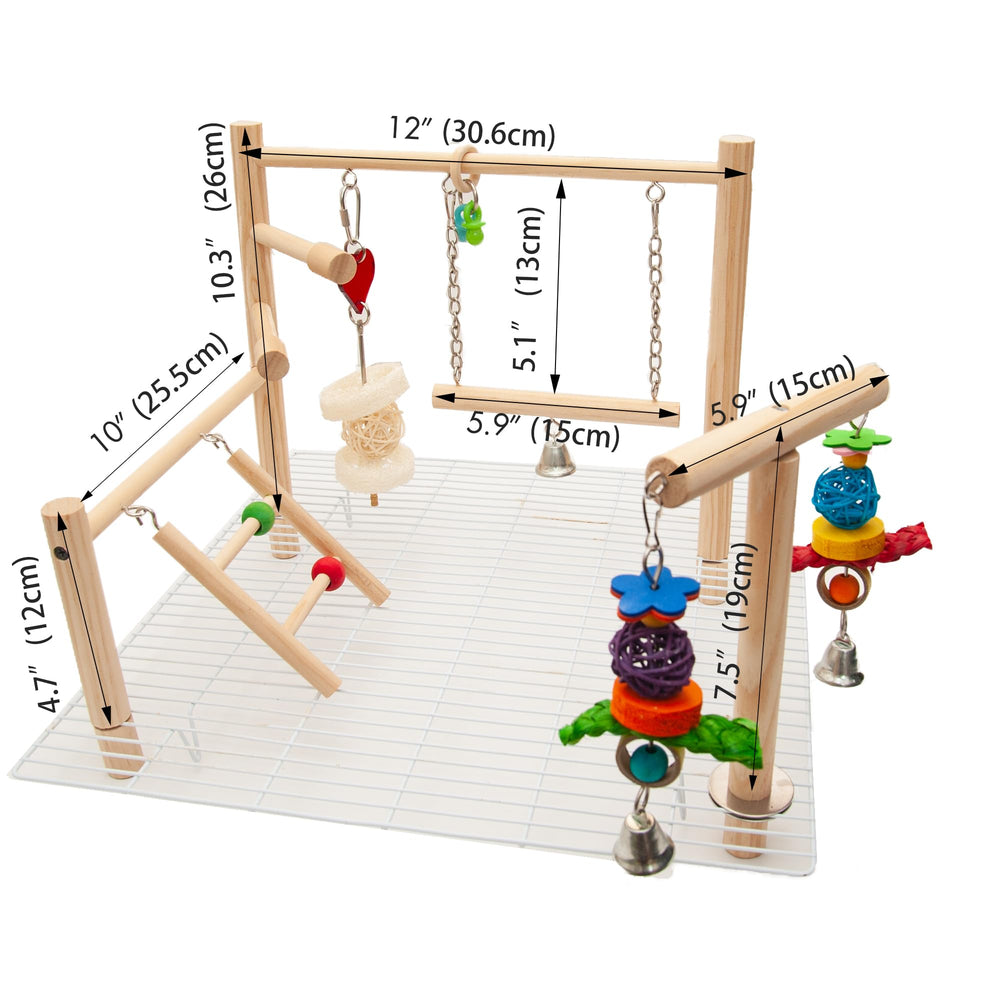 Wondwo interchangeable toy gym on perch for customizable enrichment