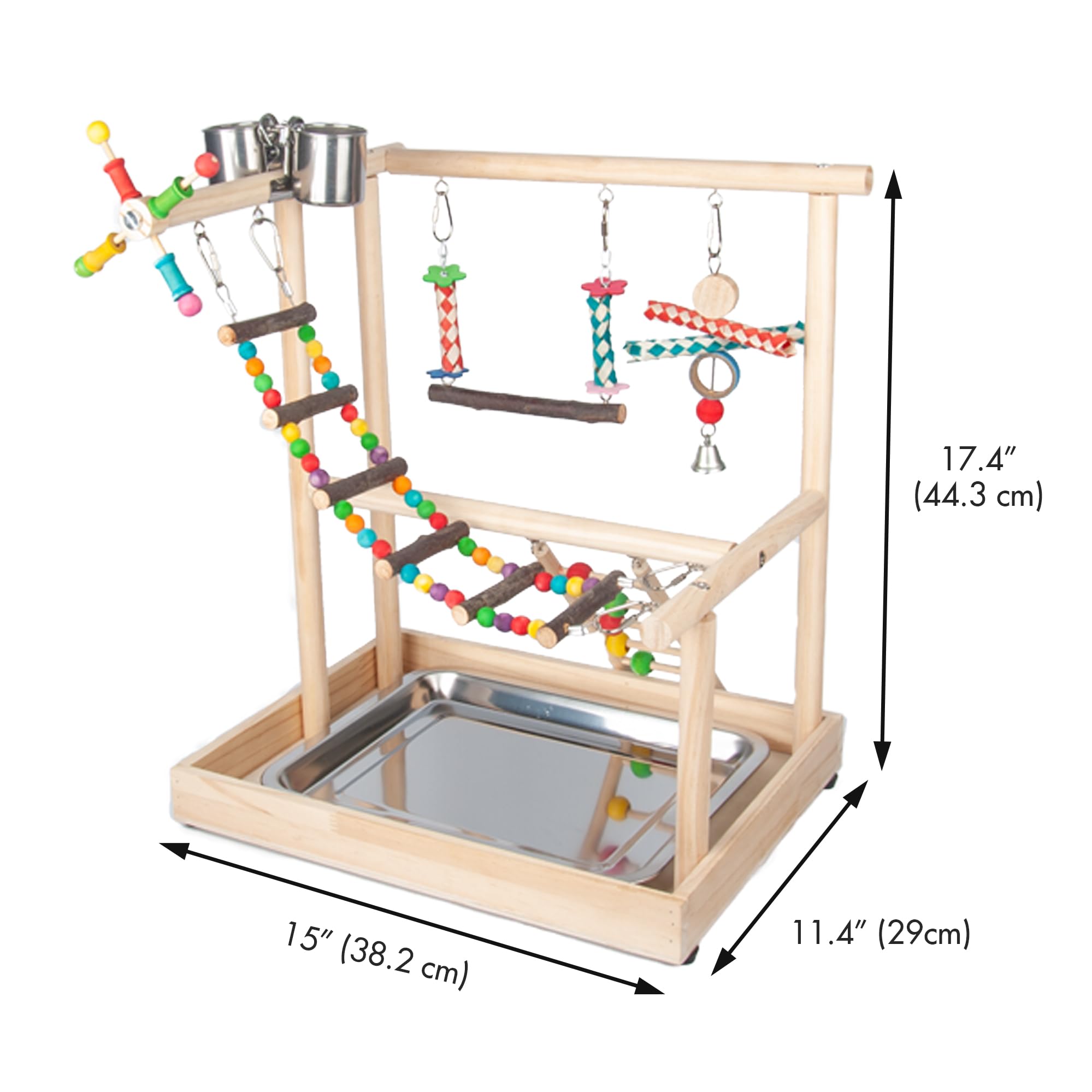 Wondwo parakeet stand with ladders and swing provides engaging climbing activity.