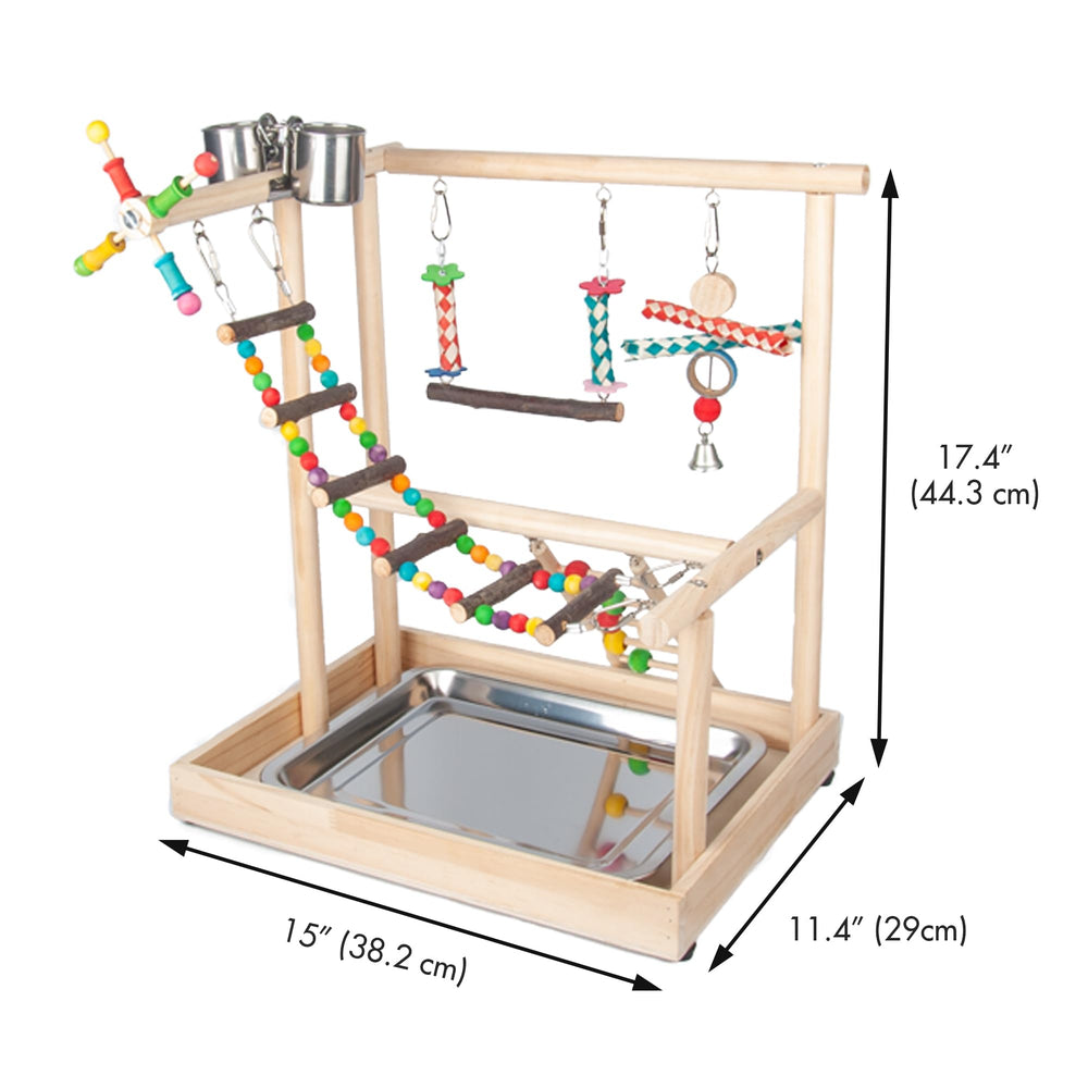 Wondwo parakeet stand with ladders and swing provides engaging climbing activity.