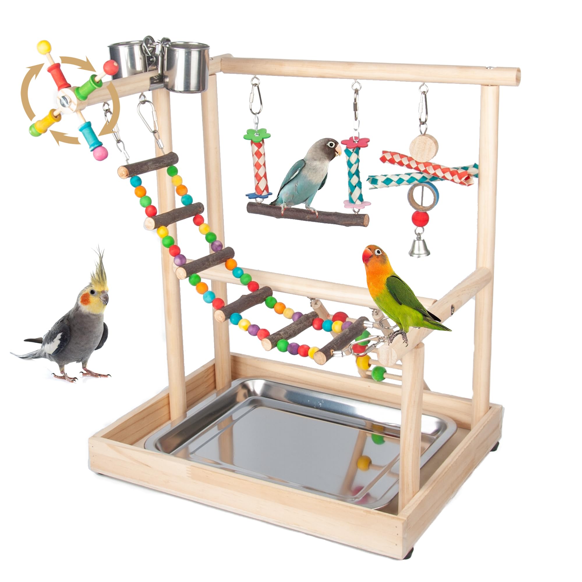 Wondwo Small Bird Playground tabletop view showing compact parakeet stand for indoor play.