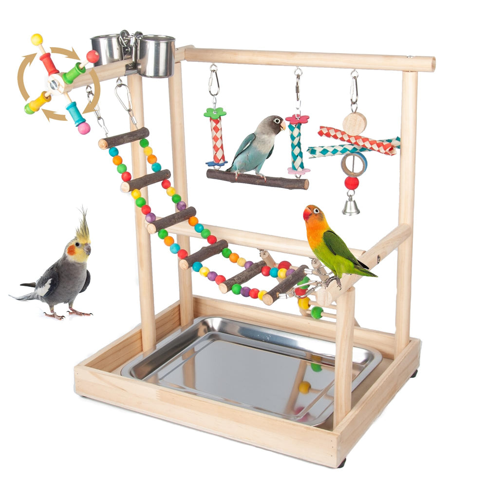 Wondwo Small Bird Playground tabletop view showing compact parakeet stand for indoor play.