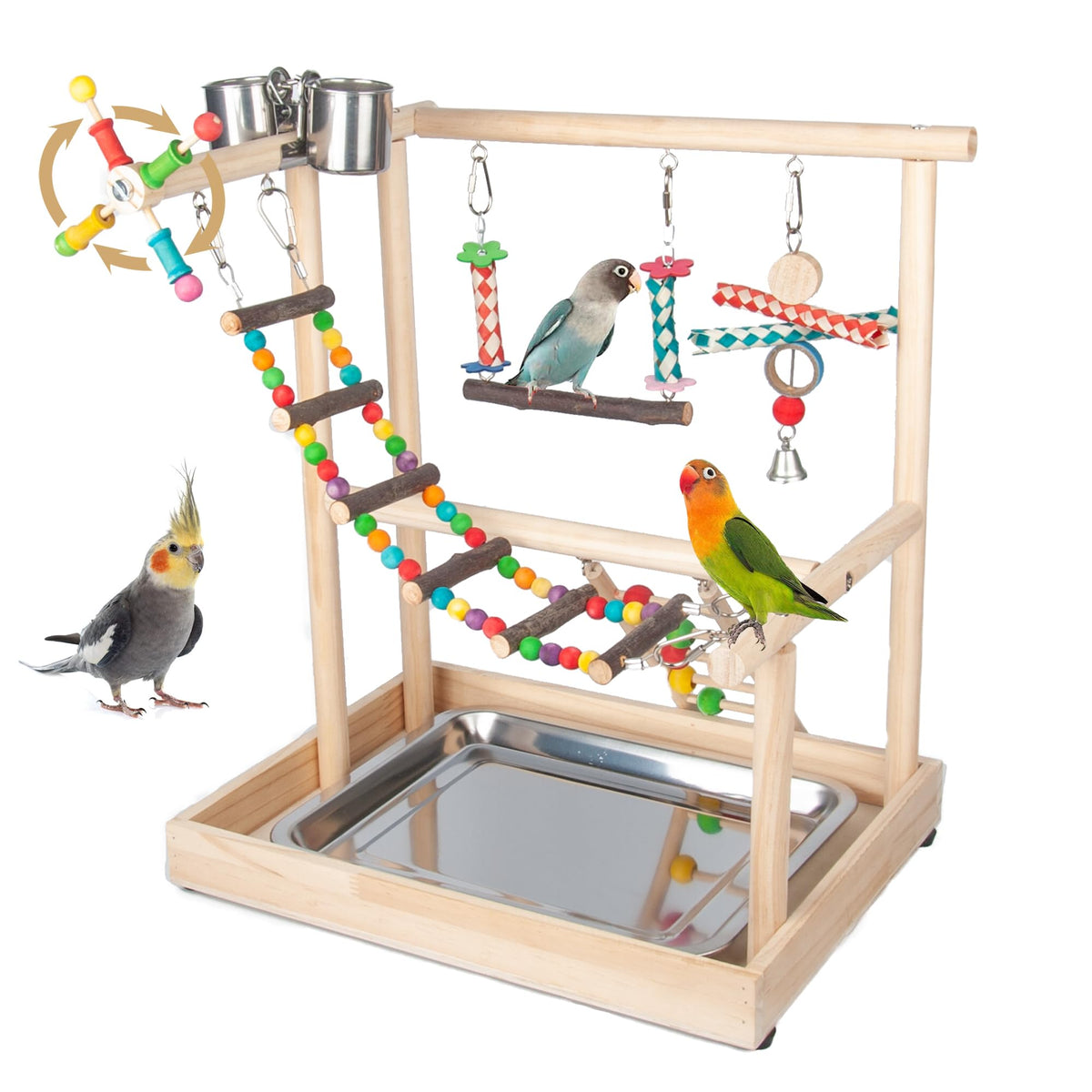 Wondwo Small Bird Playground tabletop view showing compact parakeet stand for indoor play.