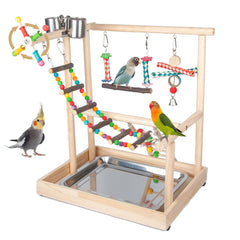Wondwo Small Bird Playground tabletop view showing compact parakeet stand for indoor play.