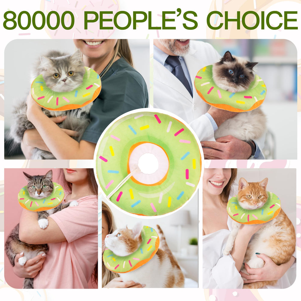 WONONE green donut collar resting on a calm cat for recovery ease.