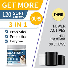 WONTECHMI Probiotics for Dogs includes digestive enzymes and prebiotics.