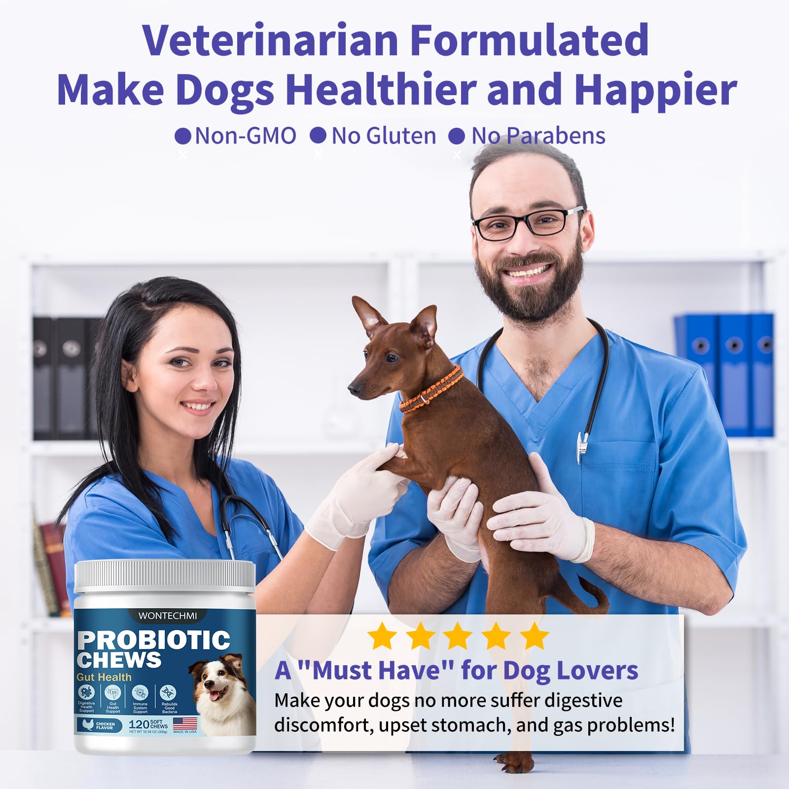 WONTECHMI Probiotics for Dogs supports immune health and overall wellness.