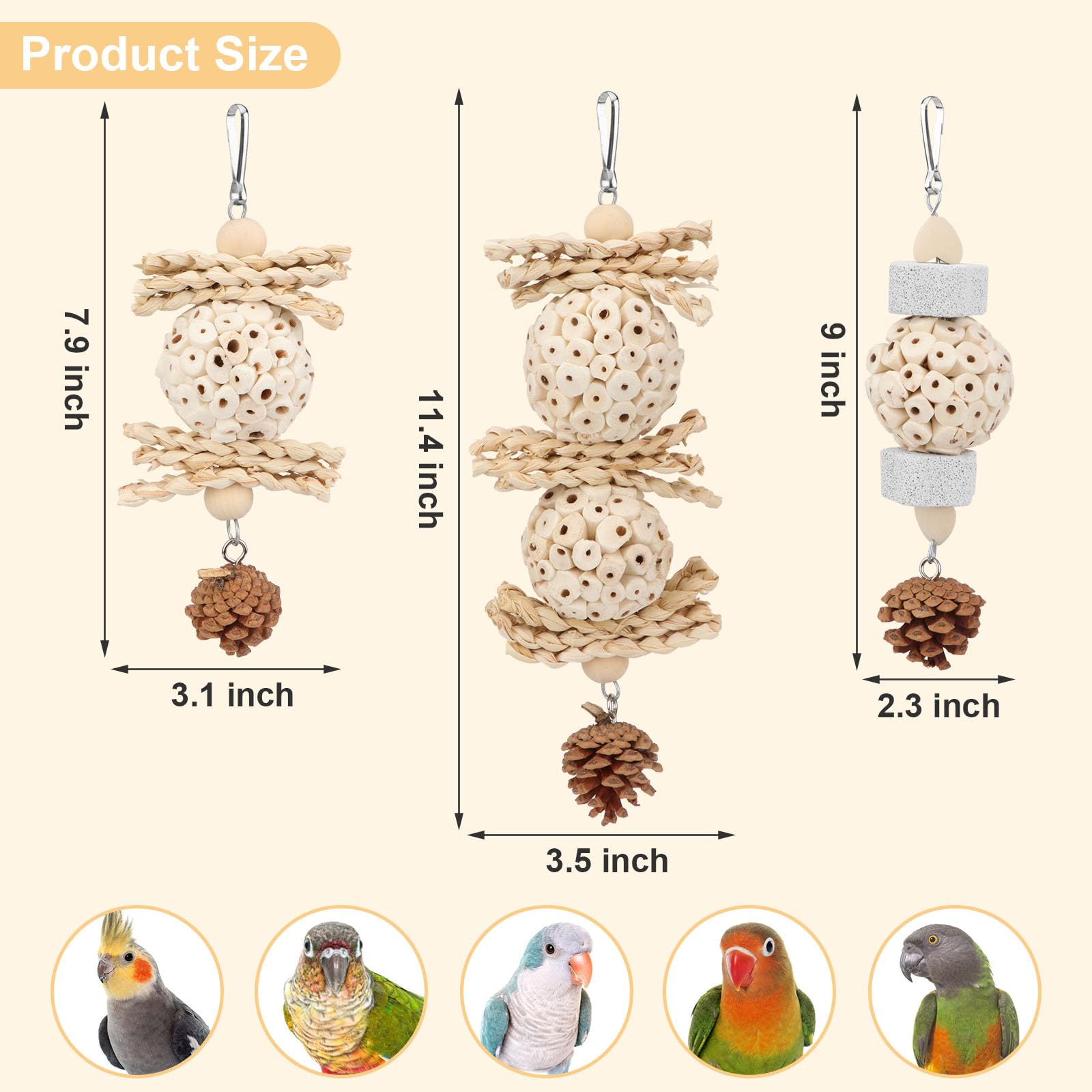 Wontee bird toys-budgie-cockatiel-size fits small to medium parrots.