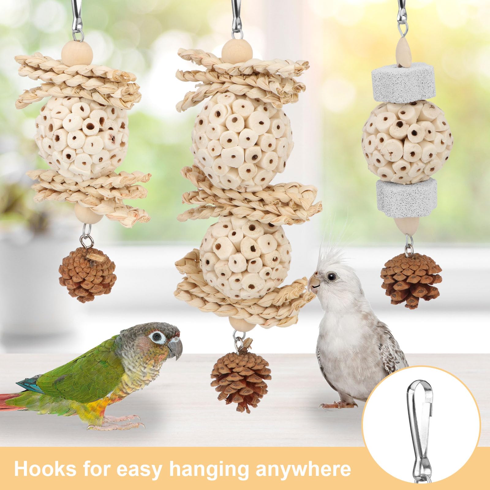 Wontee bird toys-foraging-seeds-stuffing shows interactive treat stimulation.