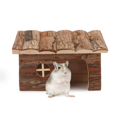 Wontee hamster wood house side view highlights compact habitat for tiny companions.