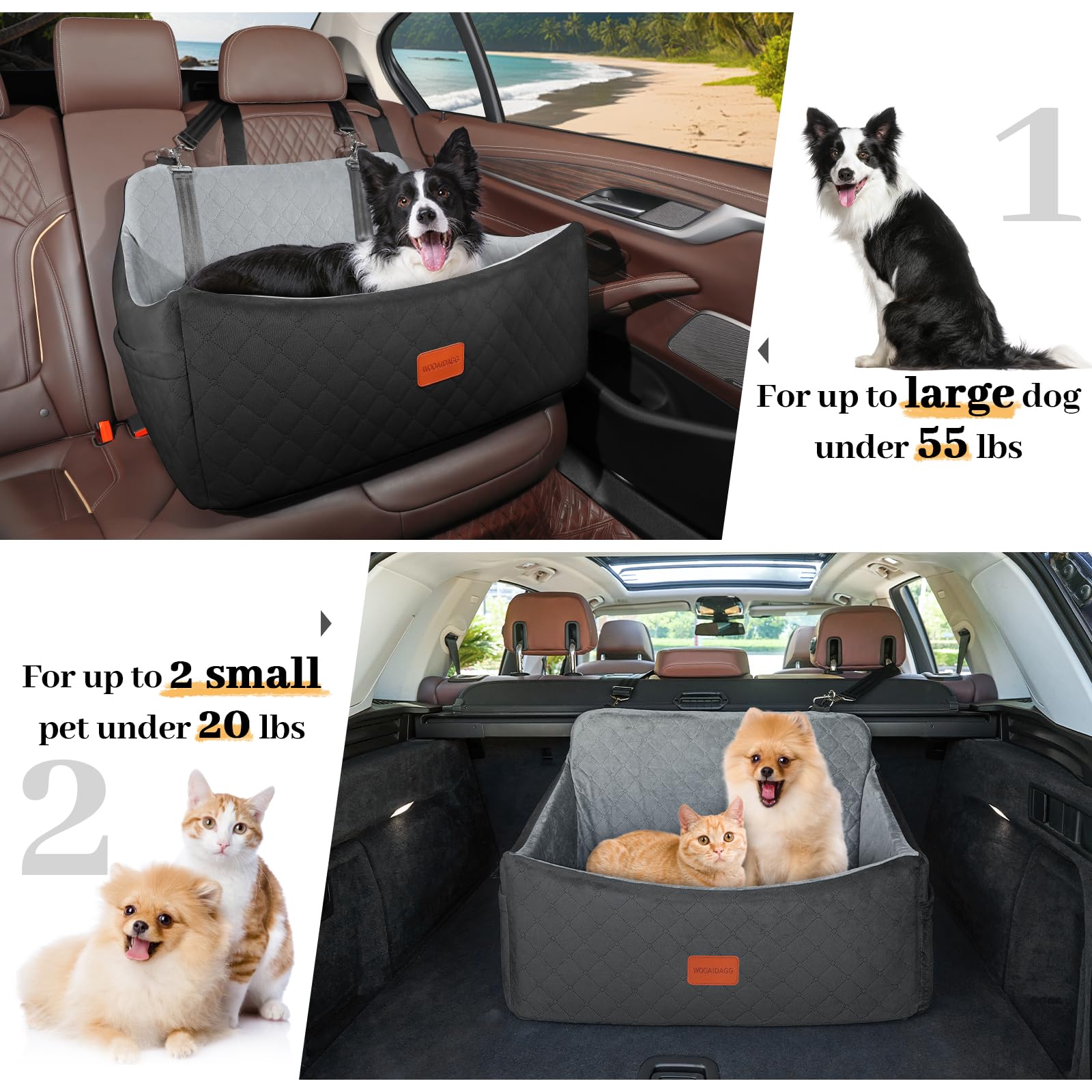 Wooaidagg dog car seat adjustable-safety-straps secure pets with simple belt loops.