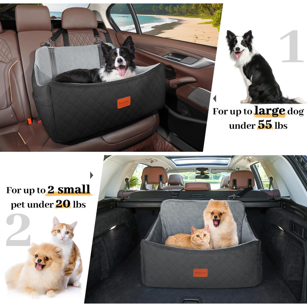 Wooaidagg dog car seat adjustable-safety-straps secure pets with simple belt loops.